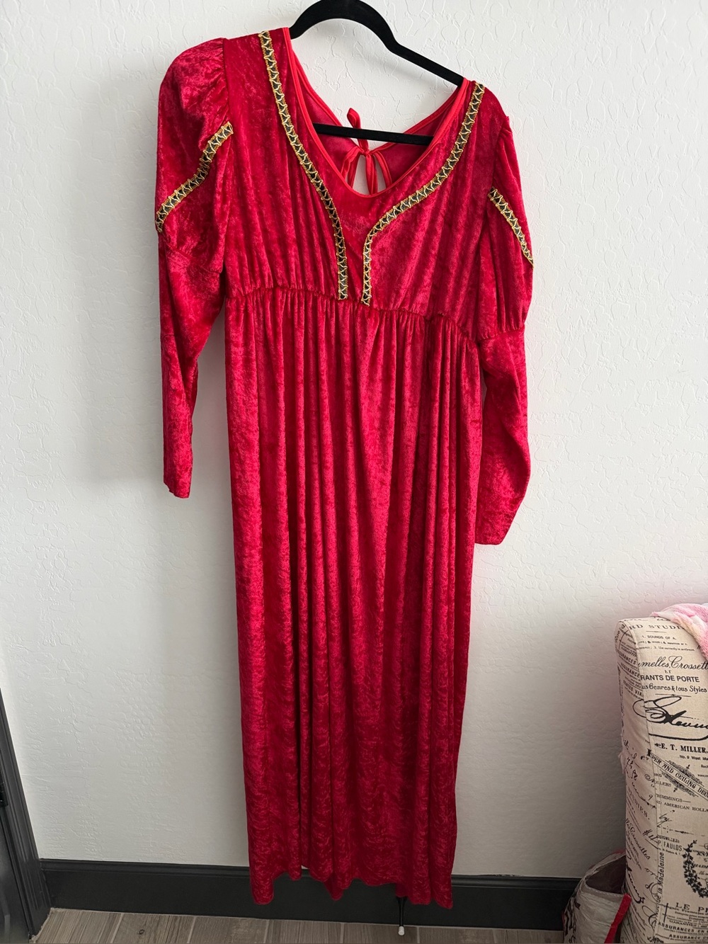 Medieval costume Red Velvet Long Sleeve Maxi Dress